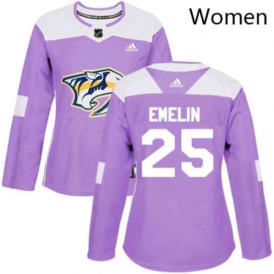 Womens Adidas Nashville Predators 25 Alexei Emelin Authentic Purple Fights Cancer Practice NHL Jersey